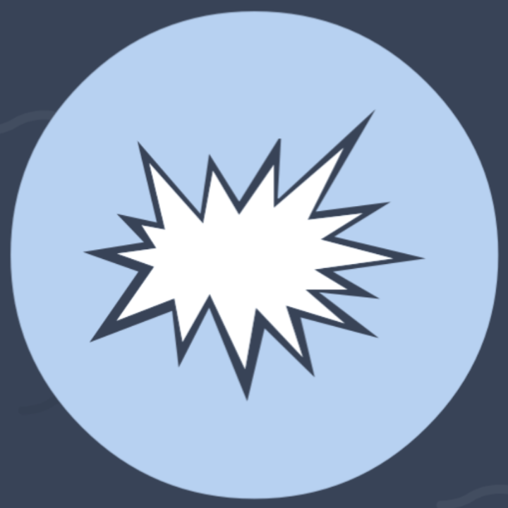 Eine stilisierte, hellblaue Sprechblase mit einem weißen, explosionsartigen Effekt.